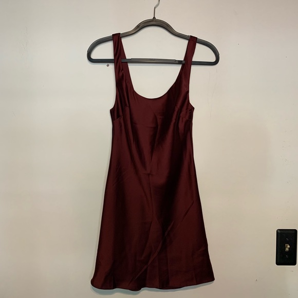 Burgundy silk slip mini dress. Size US 0. Worn once. ASOS design. - Picture 2 of 3